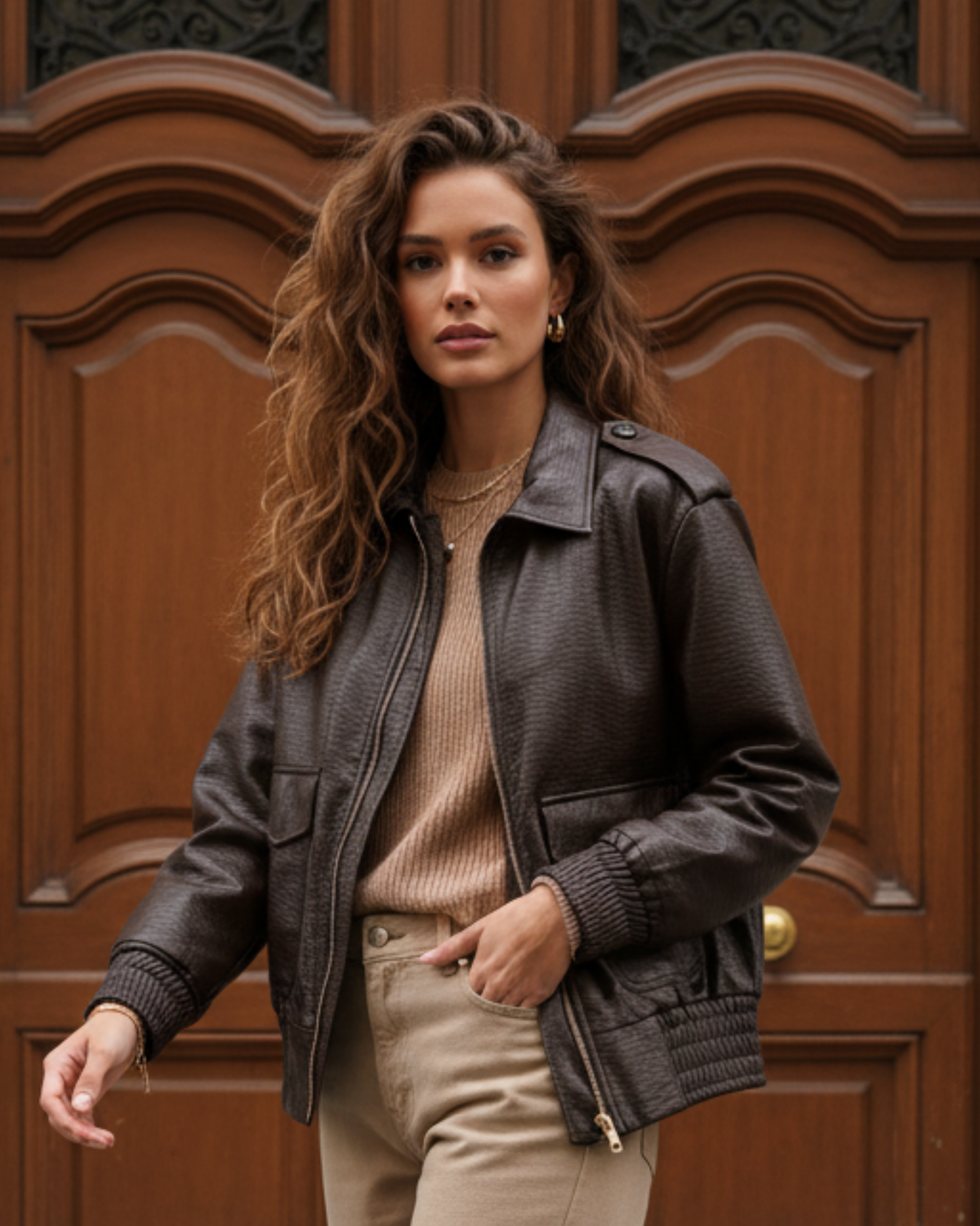Blouson cuir chocolat