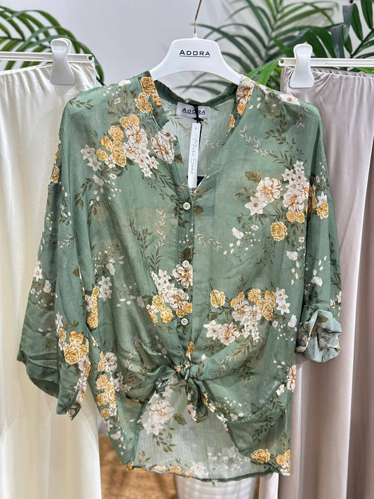 Chemise imprimée en soie et coton