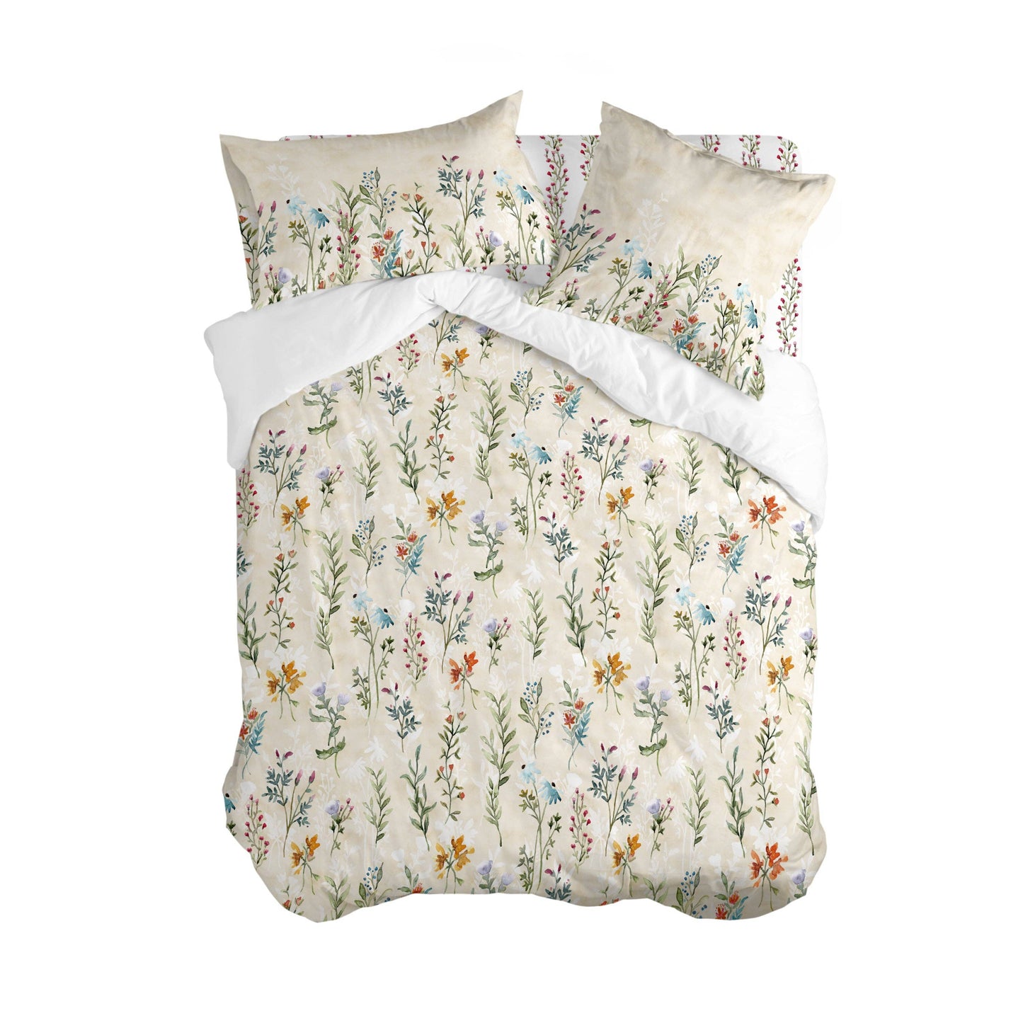 Housse de couette imprimée florale – Fond beige rosé doux pour chambre moderne