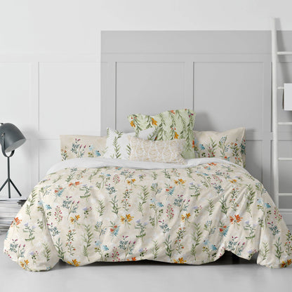 Housse de couette imprimée florale – Fond beige rosé doux pour chambre moderne