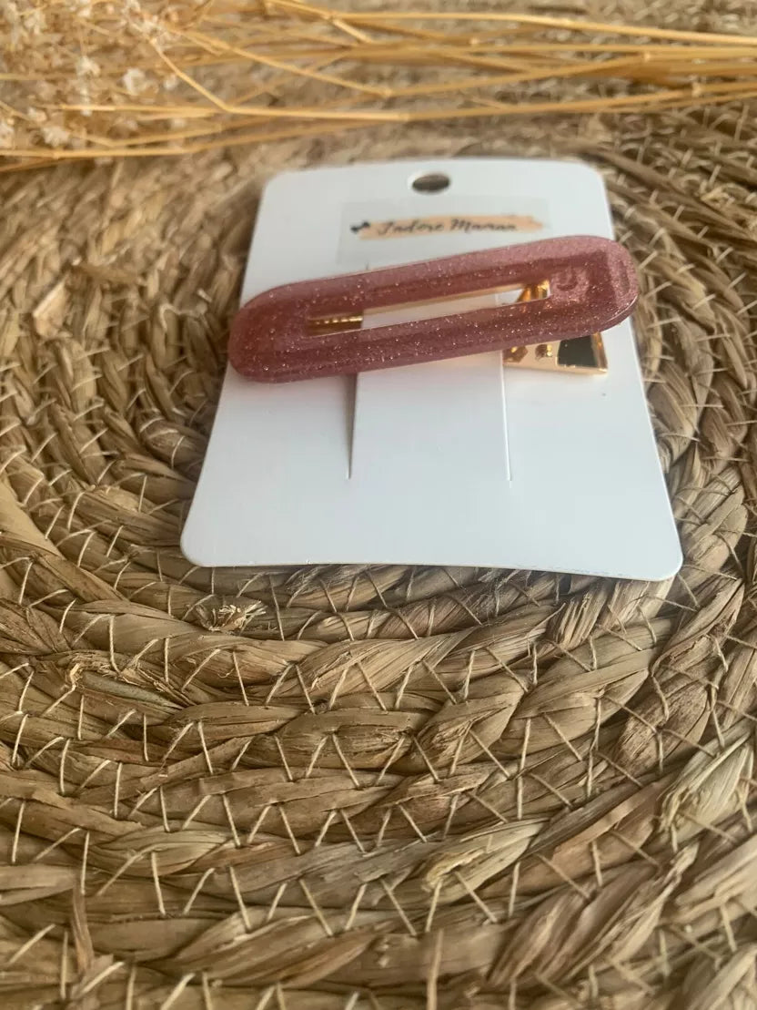 Barrette Rose à Paillettes – Rectangulaire & Fait Main 🇫🇷
