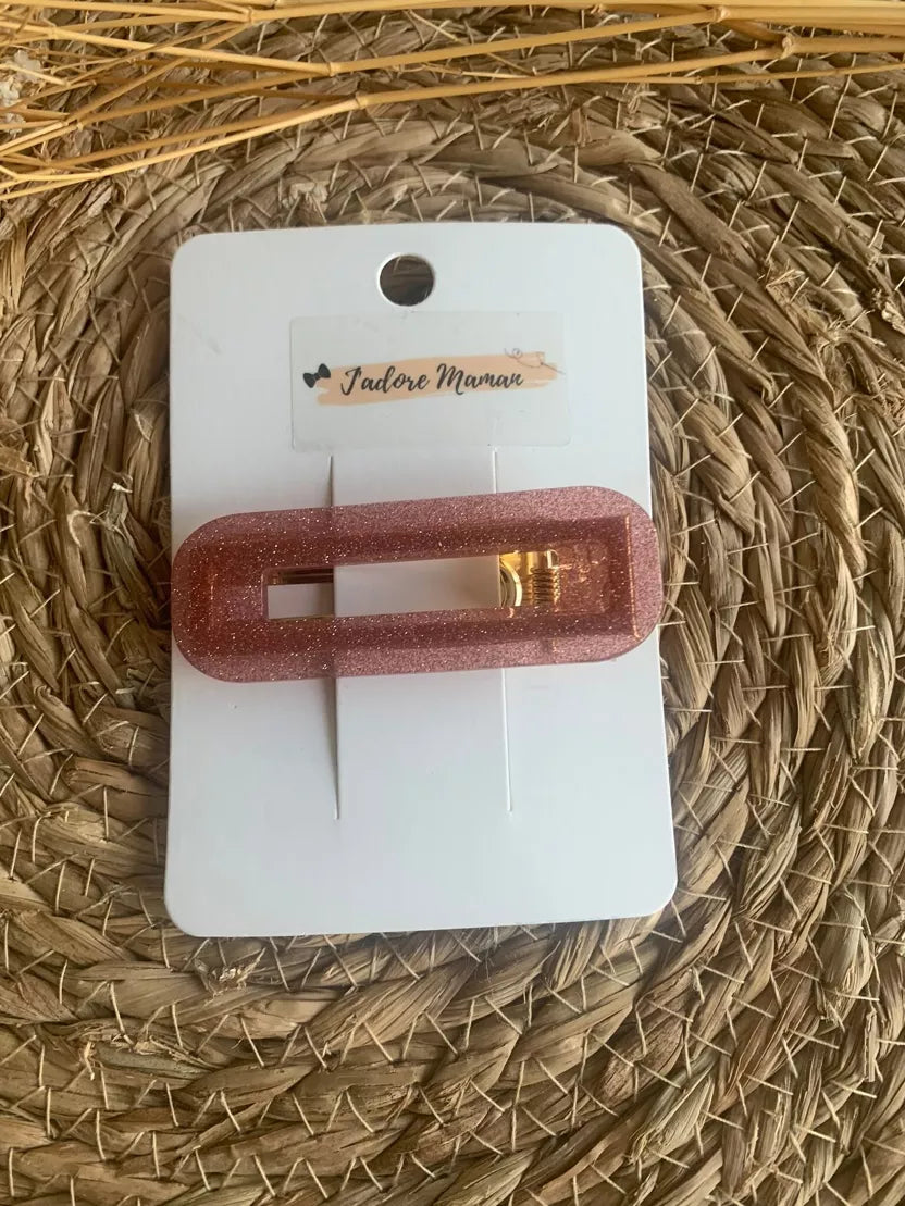 Barrette Rose à Paillettes – Rectangulaire & Fait Main 🇫🇷