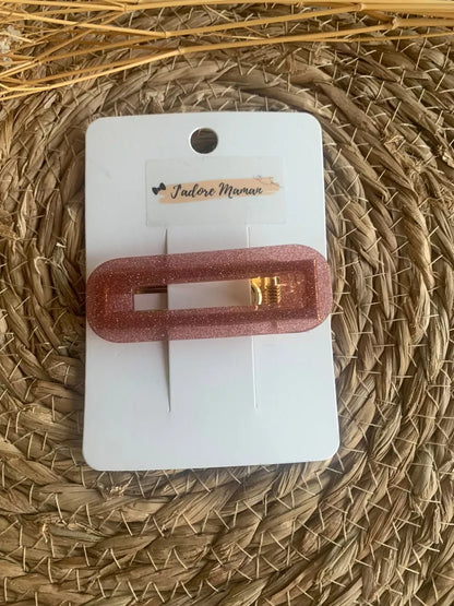 Barrette Rose à Paillettes – Rectangulaire & Fait Main 🇫🇷