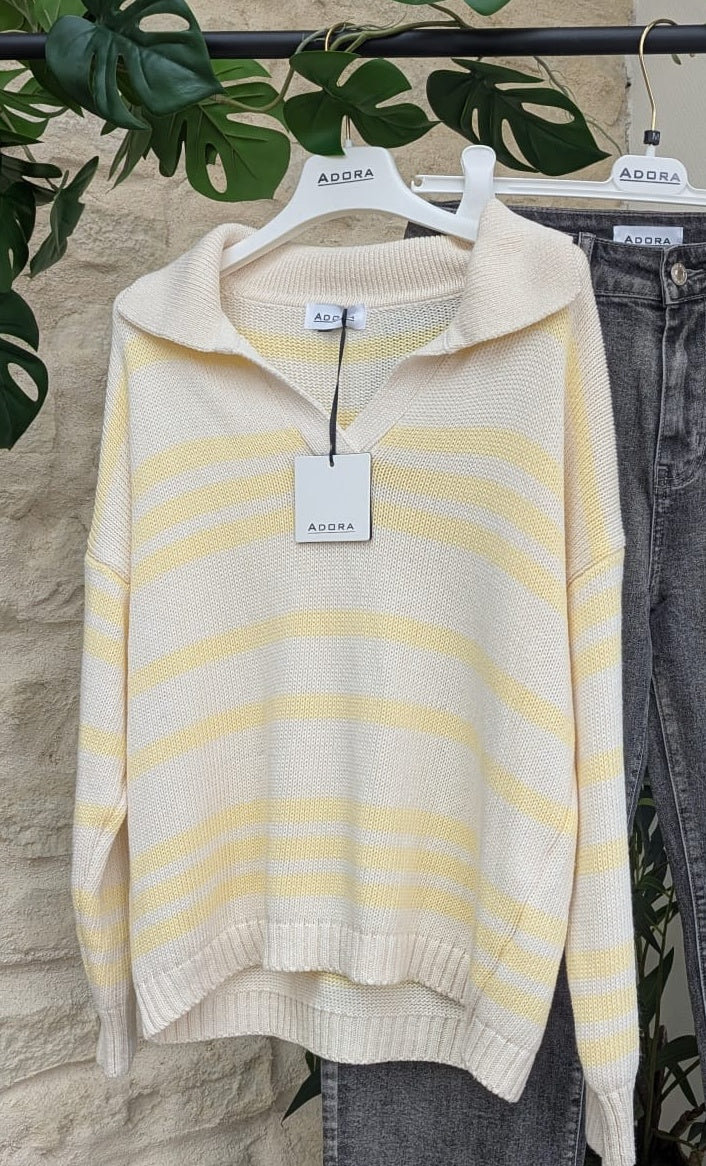 Polo en coton jaune et beige