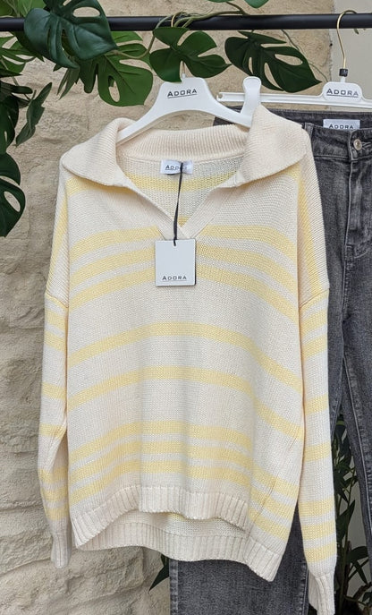 Polo en coton jaune et beige