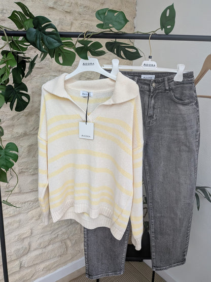 Polo en coton jaune et beige