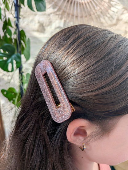 Barrette Rose à Paillettes – Rectangulaire & Fait Main 🇫🇷