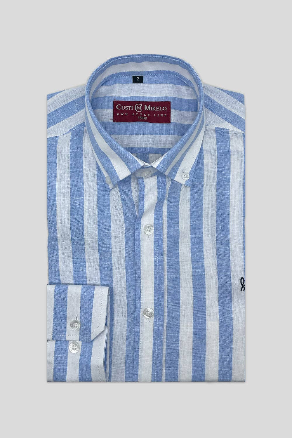 Chemise en lin rayée bleu clair