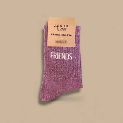Paire de chaussettes paillettes "Friends forever" - Mauve 