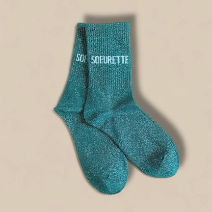 Paire de chaussettes paillettes "Soeurette" - Aqua