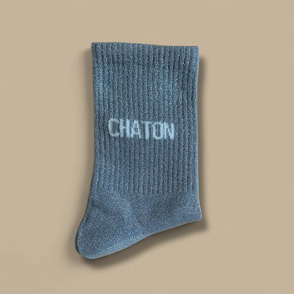 Paire de chaussettes paillettes "Chaton" - Grise