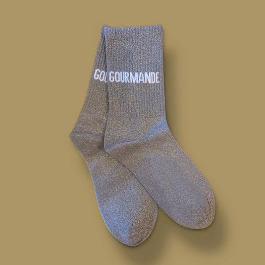 Paire de chaussettes paillettes "Gourmande" - Grège