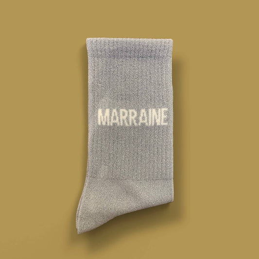 Paire de chaussettes paillettes "Marraine" - Gris clair