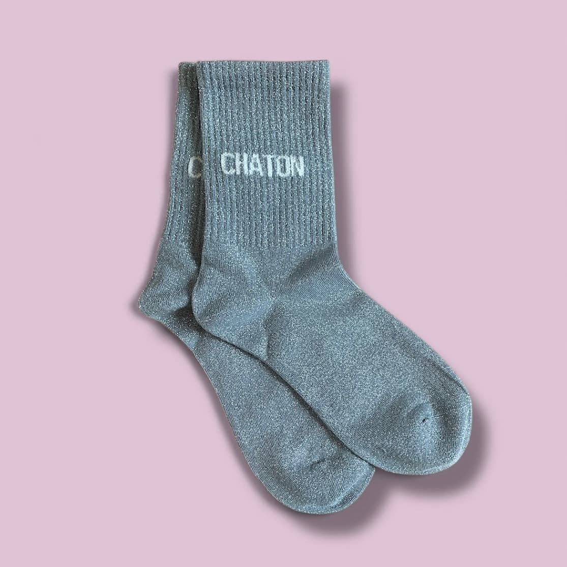Paire de chaussettes paillettes "Chaton" - Grise