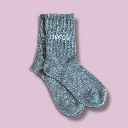 Paire de chaussettes paillettes "Chaton" - Grise