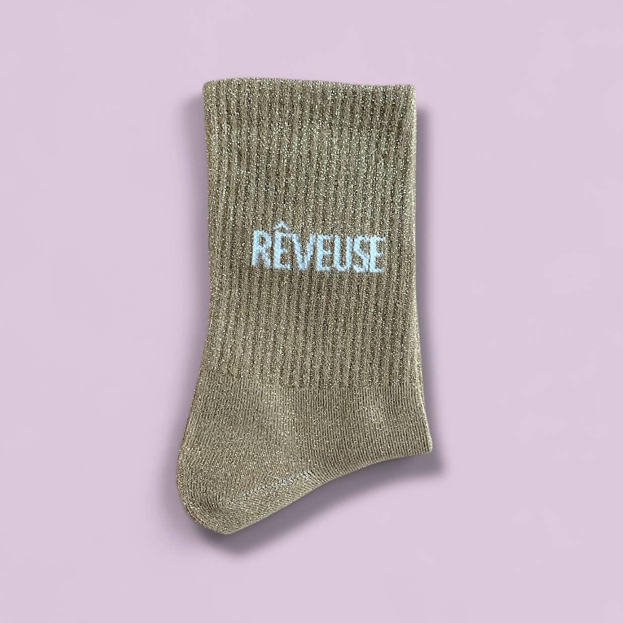 Paire de chaussettes paillettes "Rêveuse" - Beige doré