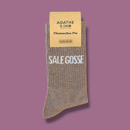 Paire de chaussettes paillettes "Sale gosse" - Sable