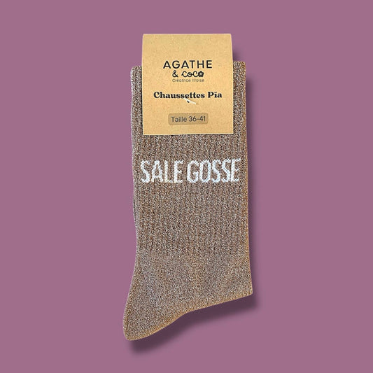 Paire de chaussettes paillettes "Sale gosse" - Sable