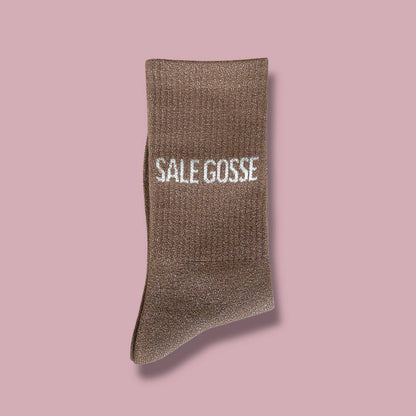 Paire de chaussettes paillettes "Sale gosse" - Sable