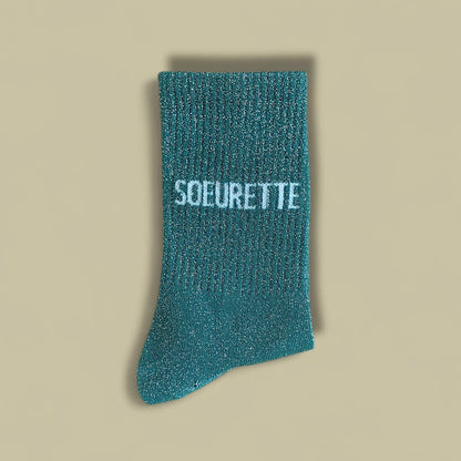 Paire de chaussettes paillettes "Soeurette" - Aqua