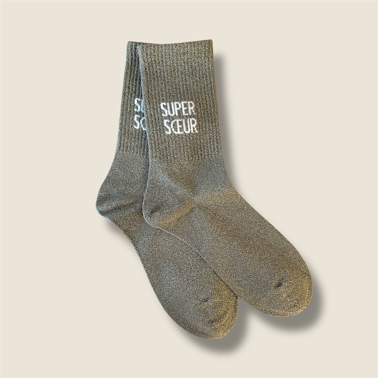Paire de chaussettes paillettes "Super soeur" - Grège