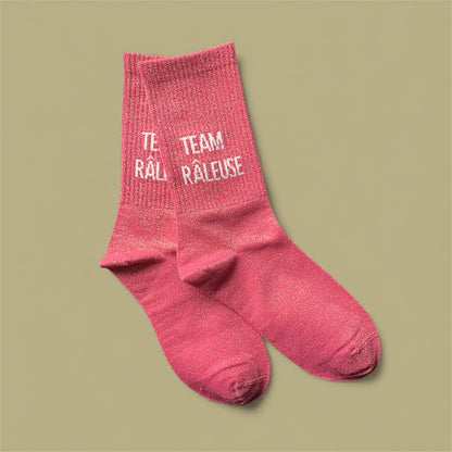 Paire de chaussettes paillettes "Team râleuse" - Vermillon