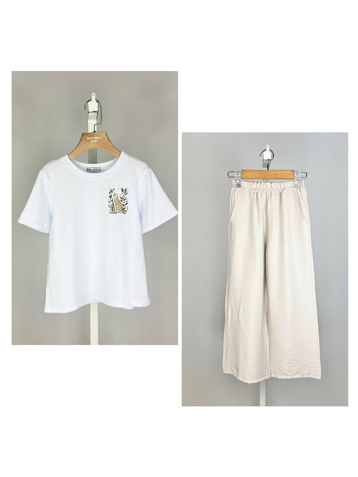 Ensemble t-shirt en coton et pantalon effet lin
