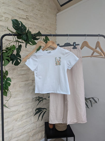 Ensemble t-shirt en coton et pantalon effet lin