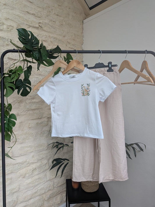 Ensemble t-shirt en coton et pantalon effet lin