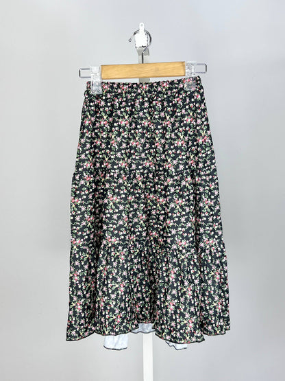 Jupe midi fleurie à volants