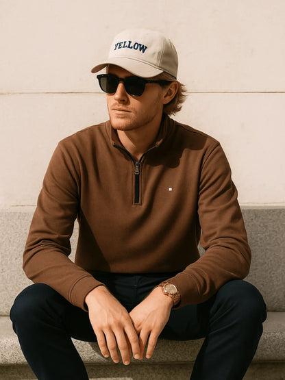 Pull polaire demi-zip chocolat